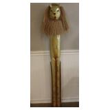 Tall Hand Carved Wooden Lion Floor Sculpture