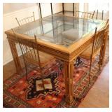 Hand Carved Glass Top Dining Table w/ 4 Chairs