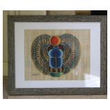 Egyptian Blue Scarab Artwork on Papyrus Print