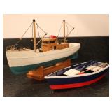 (2) Wooden Fishing Vessel & Rowboat Models