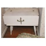 PAINTED STORAGE BOX AND SMALL PAINTED TABLE