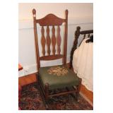 NEEDLE POINT SEAT SLAT BACK ROCKER