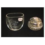 STERLING COVER POWDER JAR,SIGNED CRYSTAL VASE