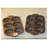 2 UNMAKRED CAST IRON TURKS HEAD MUFFIN PANS