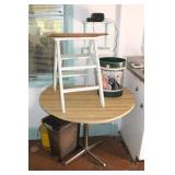 DINETTE TABLE, STEP LADDER, TRASH CAN