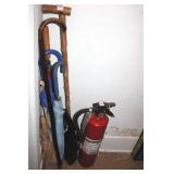 CANE, UNBRELLAS, FIRE EXTINGUISHER