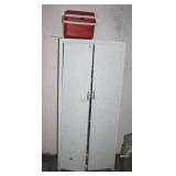 METAL CABINET WITH BUG SPRAYS, CLEANERS ETC