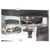 ASHTRAY, COASTERS, SILVER PLATE PCS