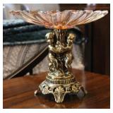 Hollywood Regency Cherub Brass Pedestal Plate