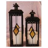 (2) Decorative Candle Lanterns w/ Amber Diamonds