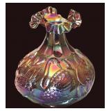 Fenton Iridescent Carnival Swan & Cattail Vase