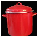 9" Deep Red Enamal Canning Stock Pot
