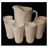 Indiana Colony Harvest Milk Glass Pitcher/ Cup Set