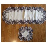 Two-Toned Navy/ White Dresser Scarf & Doily Set