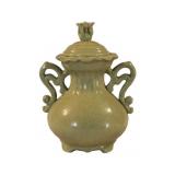 Yellow/Green Crackle Japanese Satsuma Vase