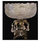 Hollywood Regency Cut Crystal & Brass Compote Bowl