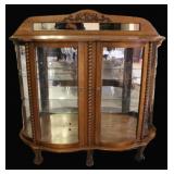 Claw Foot Curved Glass Tiger Oak Curio Cabinet