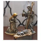 Solid Pewter &Gold Plated Holy Family Nativity Set
