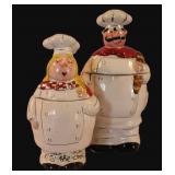 (2) Hand Painted Ceramic Fat Chef Kitchen Canister