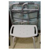 Shower Chair w/ Folding Walker & Wooden Cane