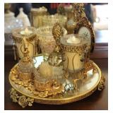 Gold Ornate Style Mirrored Vanity Tray w/ Decor