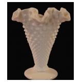 Fenton Milk Glass Hobnail Footed Ruffle Vase