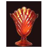 Fenton Fan/ Plume Iridescent Amberina Vase