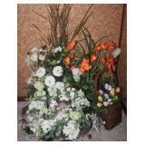 Tall Faux Floral Arrangments & Grape Vine Wreaths