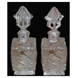 (2) Square Base Cut Crystal Perfume Bottles