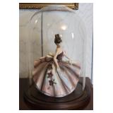 1950s Porcelain Lefton Lady Figurine in Glass Dome