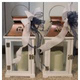 (2) White Wooden Decorative Candle Lanterns