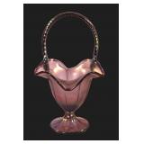 Fenton Art Glass Purple Carnival Glass Basket Vase