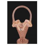 Fenton Pink Opalescent Hobnail Glass Basket Vase