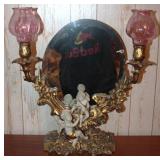 Ornate Gold Gilded 2 Candle Cherub Vanity Mirror
