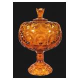 L.E.Smith Amber Moon & Stars Covered Pedestal Dish