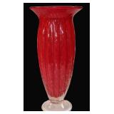 Ruby Red Bubble Glass Footed Vase
