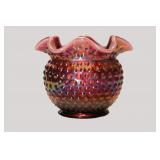 Fenton Hobnail Ruffled Amberina Carnival Rose Bowl