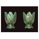 (2) Fenton Green Iridescent 2 Way Votive Holders