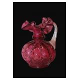Fenton Crandberry Glass Beaded Melon Picther