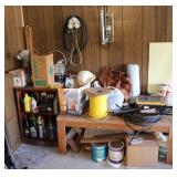 Misc Cleaners, Paints, Tools, & Wooden Shelves
