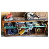 Wooden Shelf of Misc. Tools & Garage Items