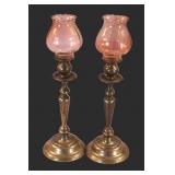 Silver Plated Candle Sticks w/ Hurricane Shades