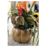 Ceramic Glazed Pumpkin w/ Faux Florals