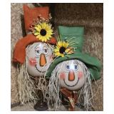 Hand Painted Gourd Scarecrows w/ Straw Hair