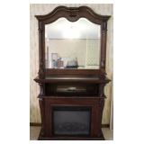 Classic Dark Wood Electric Fireplace w/ Mirror