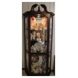 Mahogany Lighted Curio Cabinet w/ Glass Panels
