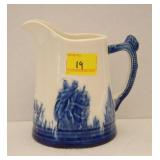BLUE AND WHITE STONEWARE PITCHER - 6"