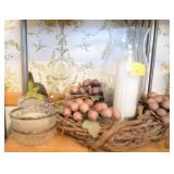 GROUPING: WREATH, CANDLE HOLDER, BOWLS, ETC.