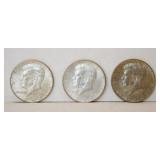 3 - 1964 KENNEDY HALF DOLLARS