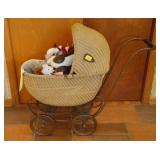VINTAGE BABY CARRIAGE AND STUFFED ANIMANS